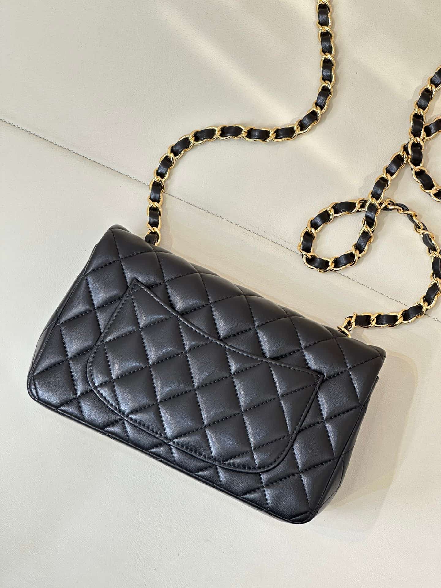 CHANEL Mini Classic Handbag Lambskin & Gold-Tone Metal A69900 Black TOP