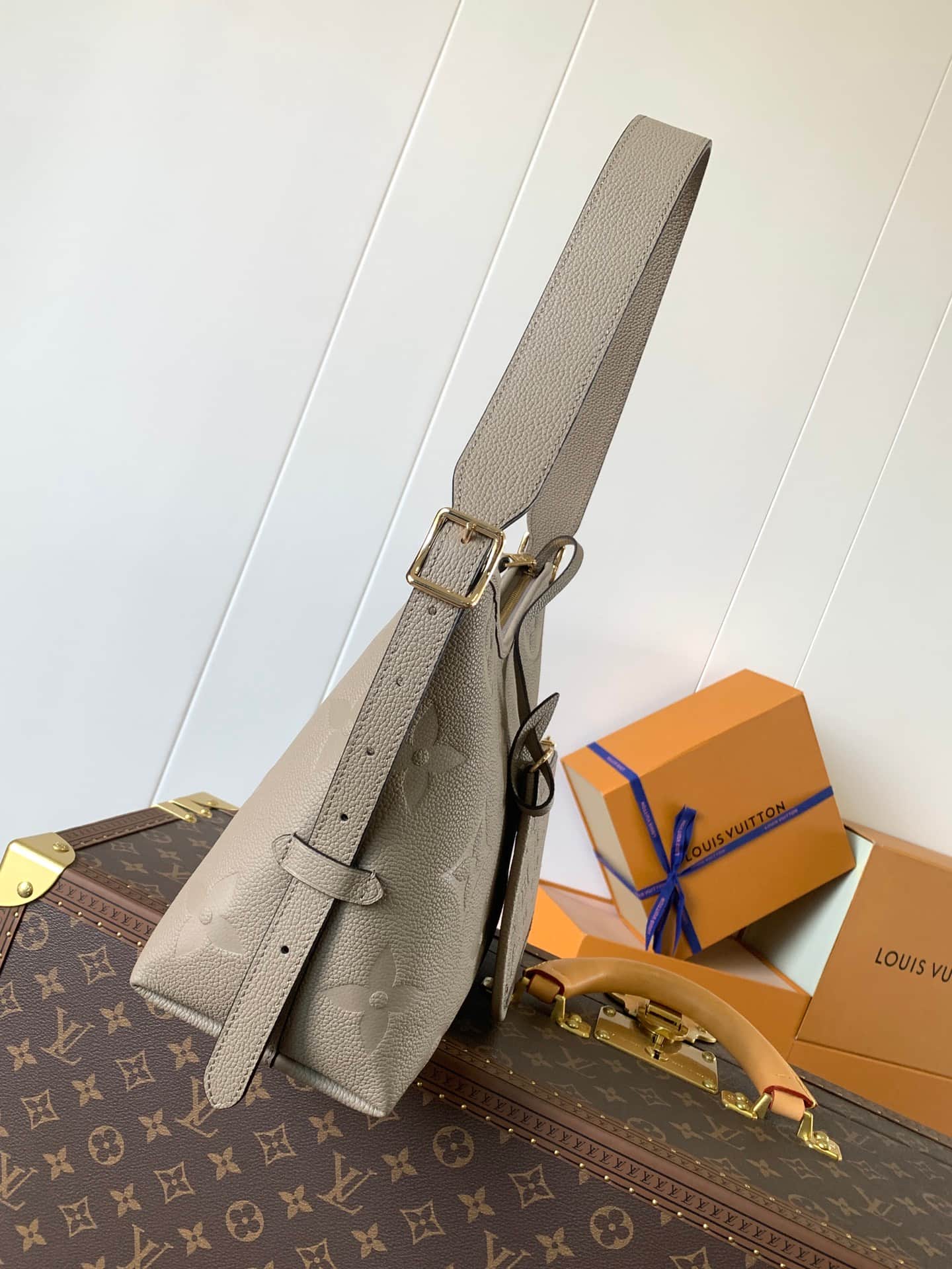 Louis Vuitton CarryAll PM Tourterelle Gray Monogram Empreinte Embossed Leather M46277 High