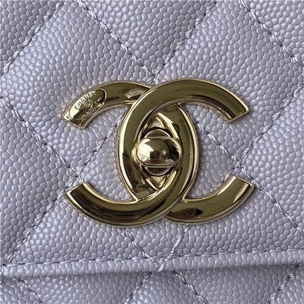 Medium FLAP BAG WITH TOP HANDLE Grained Calfskin Gold Metal Lilac A