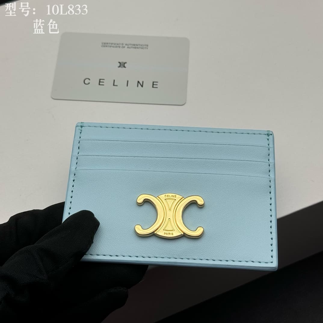 Celine Card Holder Triomphe in Shiny Calfskin Leather Blue High