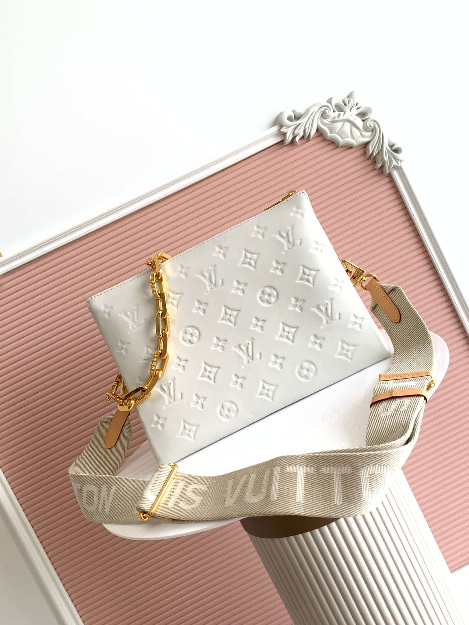 Louis Vuitton Coussin PM Cream Monogram-embossed puffy lambskin M21262 High