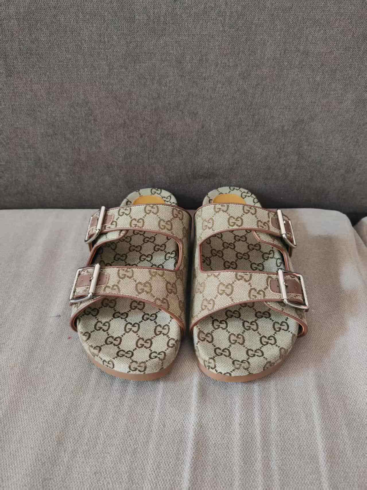 Gucci Slide Sandal Strap Beige Monogram shoes women
