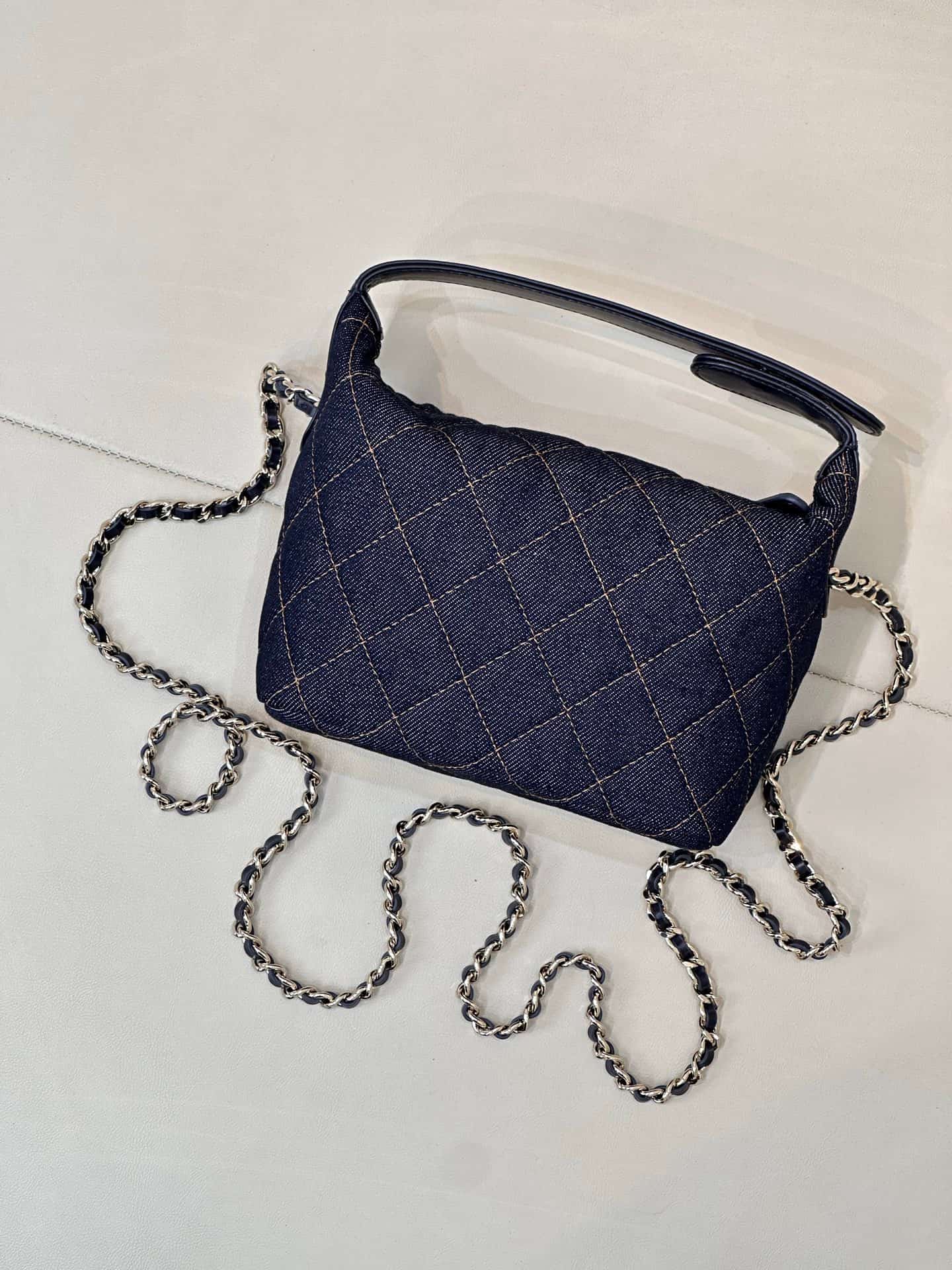 Chanel Hobo Clutch With Chain Denim & Gold-tone Metal Blue AP4386 TOP
