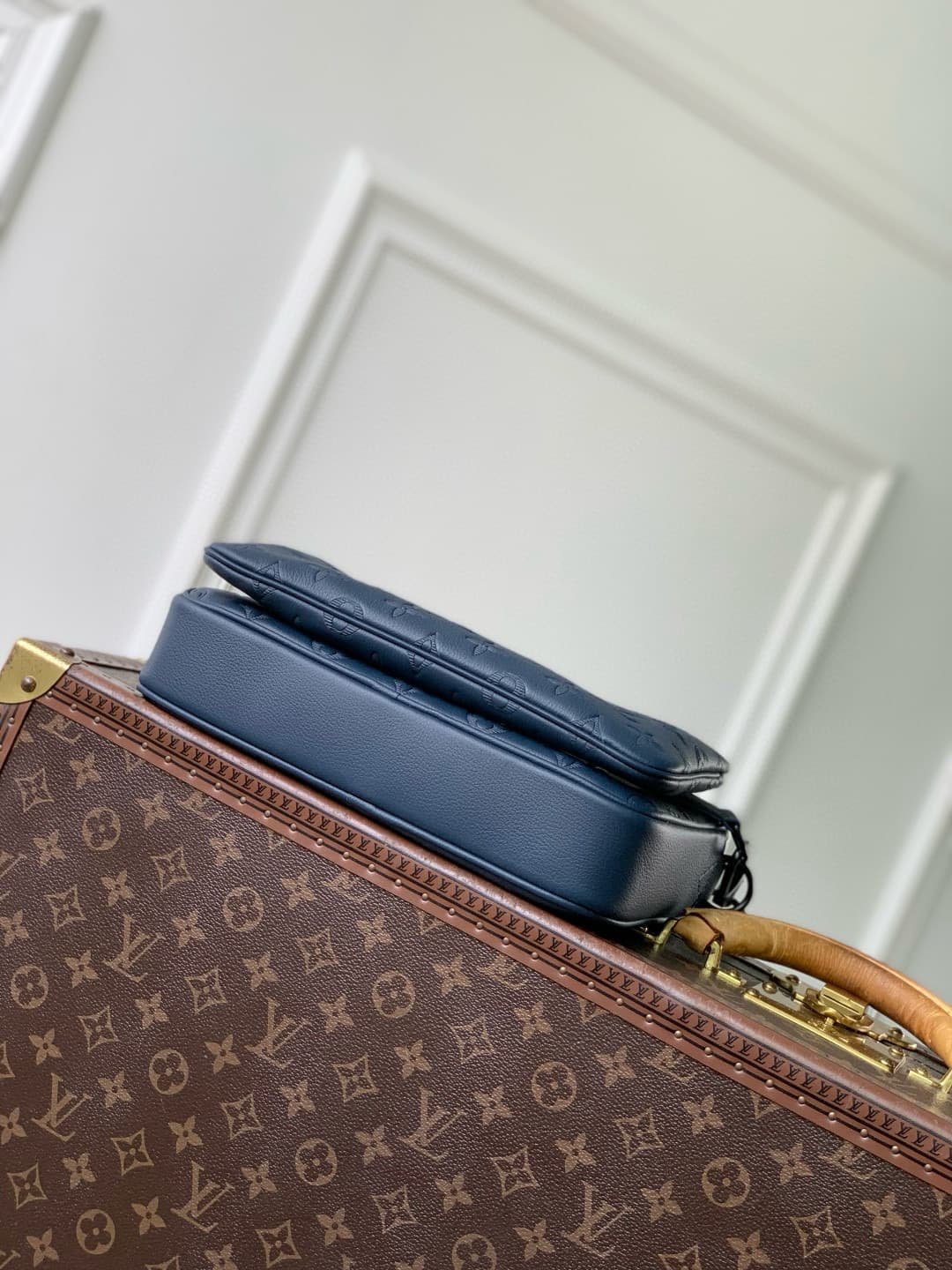 Louis Vuitton Trio Messenger Navy Blue Monogram Shadow calfskin leather M27925 High