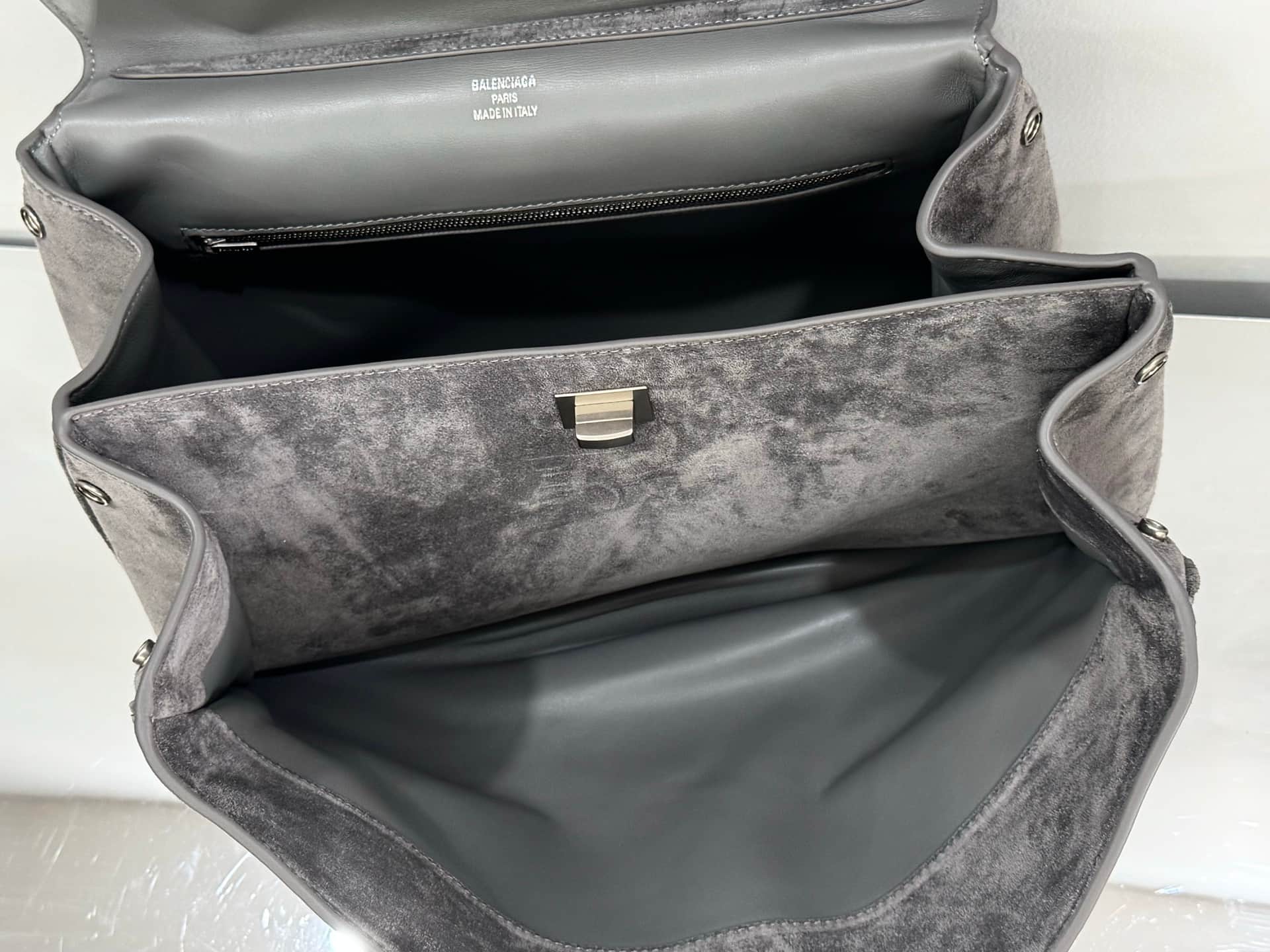 Balenciaga Rodeo Medium Bag in Grey Waxed Suede Calfskin With Silver-Tone Metal TOP