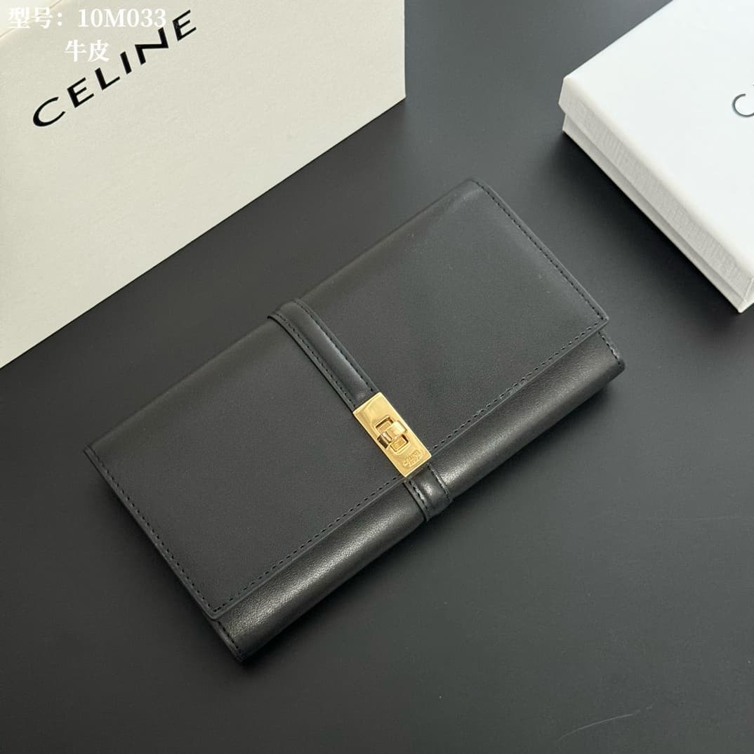 Celine Wallet 16 in black satinated calfskin leather 10M033 High