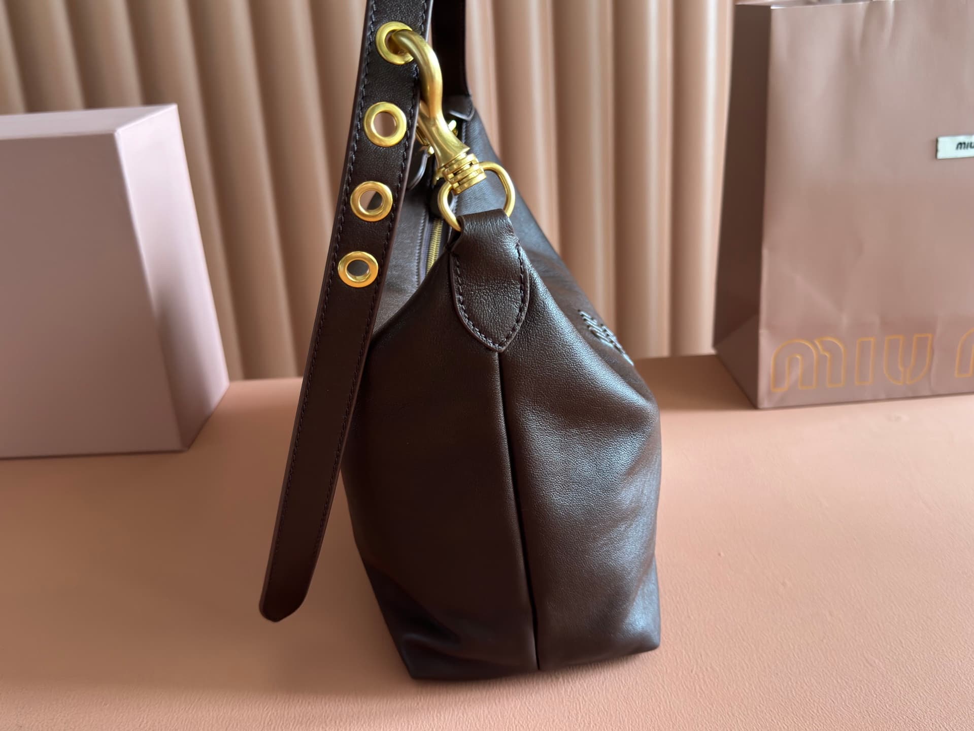 Miu Miu Spirit nappa leather bag Dark Brown 5BC217 High