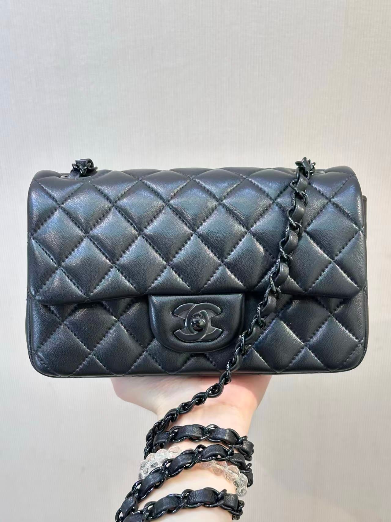 CHANEL Mini Classic Handbag Lambskin & Black-Tone Metal A69900 Black TOP