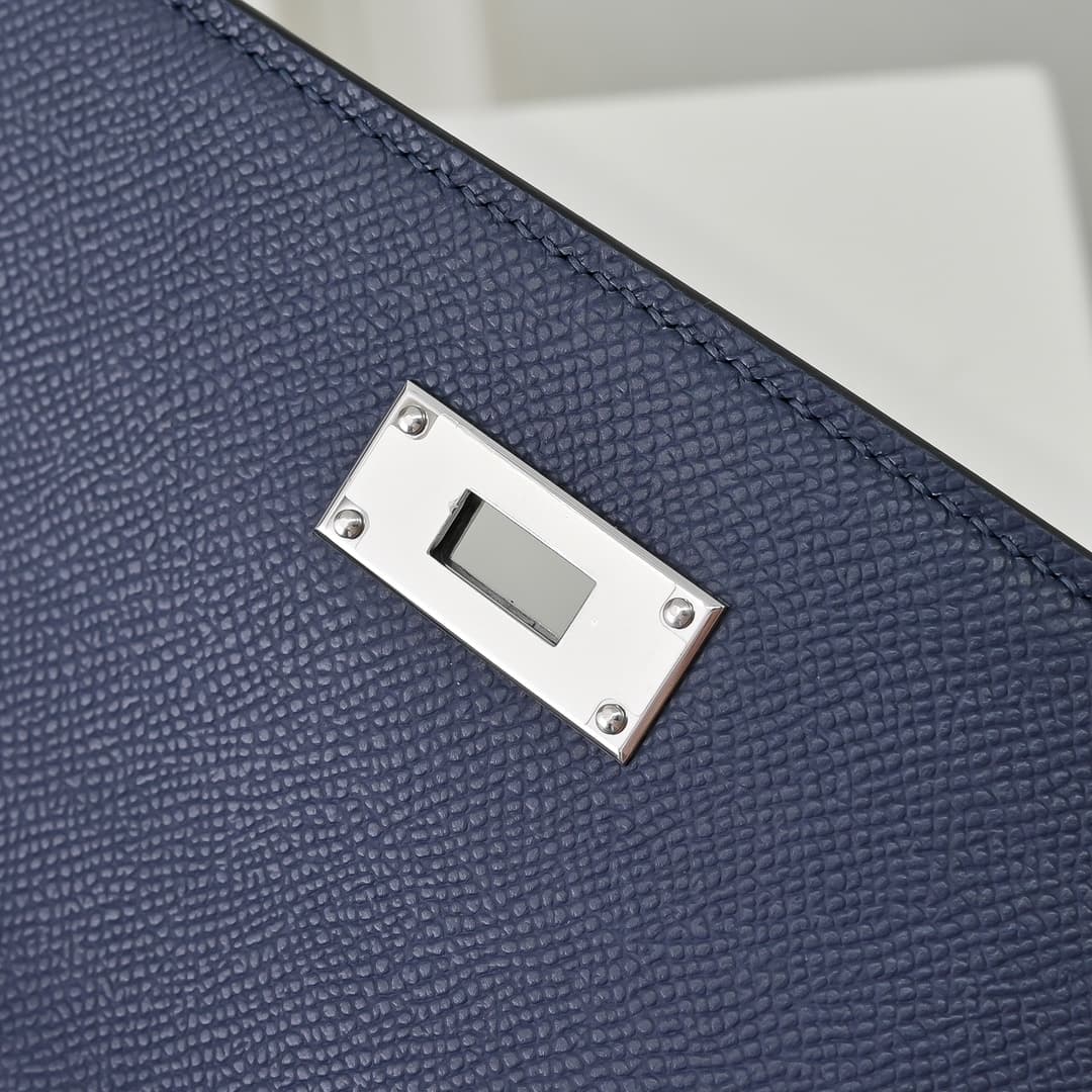 Hermes Kelly depeches Epsom 36 briefcase In Navy blue Silver Metal CalfskIn WAX High