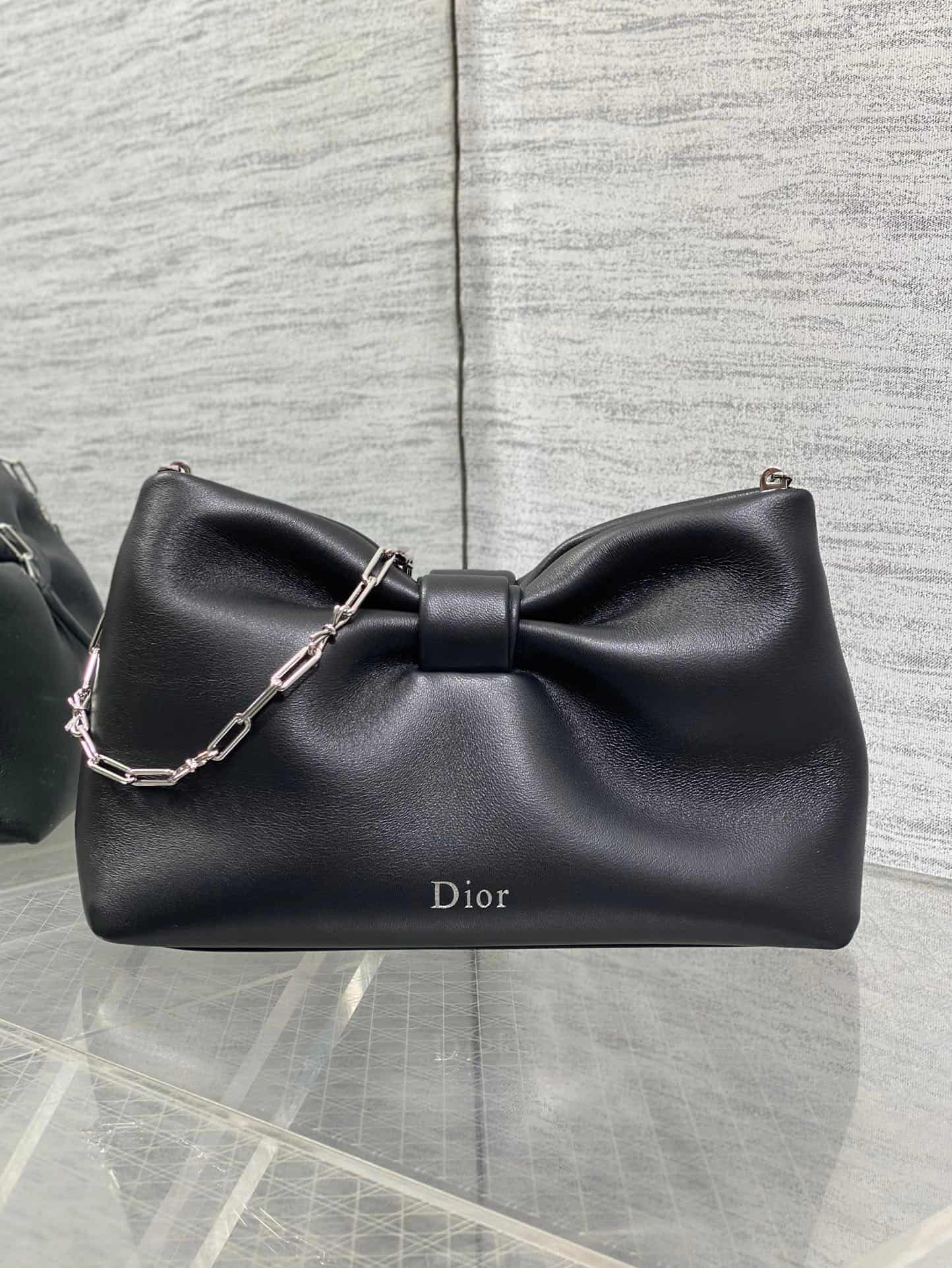 Small Dior Bow Bag Black Leather High