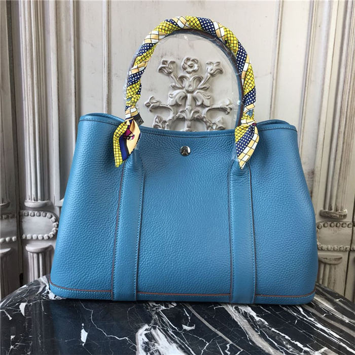 Hermes Garden Party 30/36 Bag Calfskin In Denim Blue High