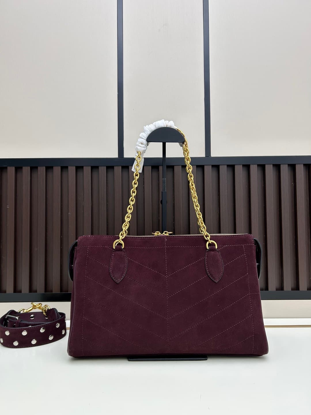 Valentino VLogo Garavani Panthea Shoulder Bag Burgundy Suede Mid