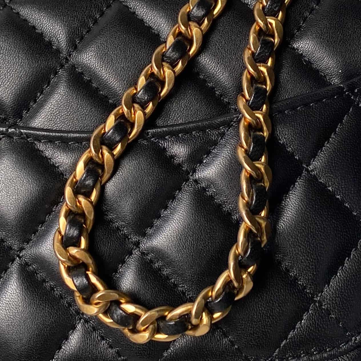 Chanel Small Flap Bag with Top Handle Lambskin& Gold-tone Metal Black AS5814 A