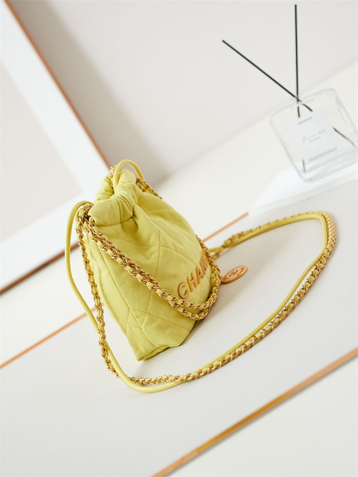 Chanel 22 MINI HANDBAG Canvas & Gold-Tone Metal Yellow AS3980 A