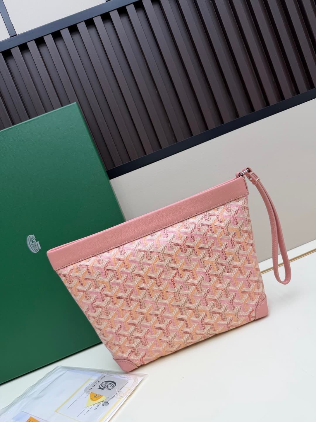 Goyard Conti pouch Goyardine canvas and Chevroches Calfskin Pink High