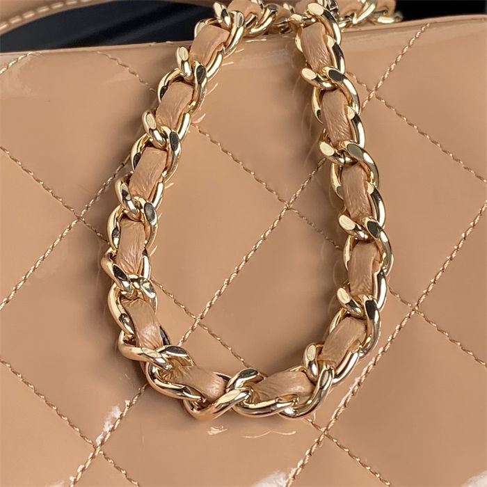 Chanel VANITY WITH CHAIN AP2199 Patent Calfskin Gold-Tone Metal Beige High