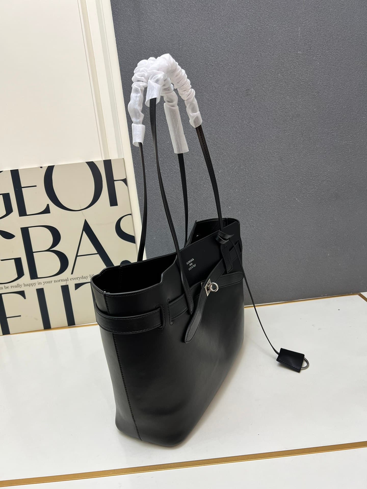 Balenciaga Bel Air Tote Bag Large in black smooth calfskin silver hardware 1W5047 High