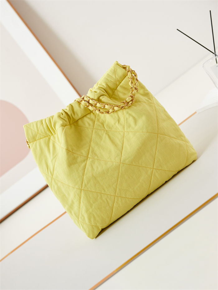 Chanel 22 SMALL HANDBAG Canvas & Gold-Tone Metal AS3260 Yellow A