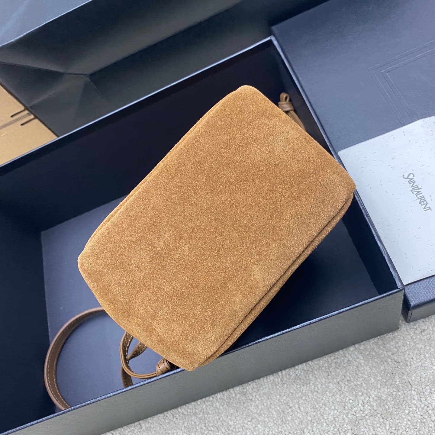 Saint Laurent Jamie Mini Suede Bucket Bag Brown 859174 High