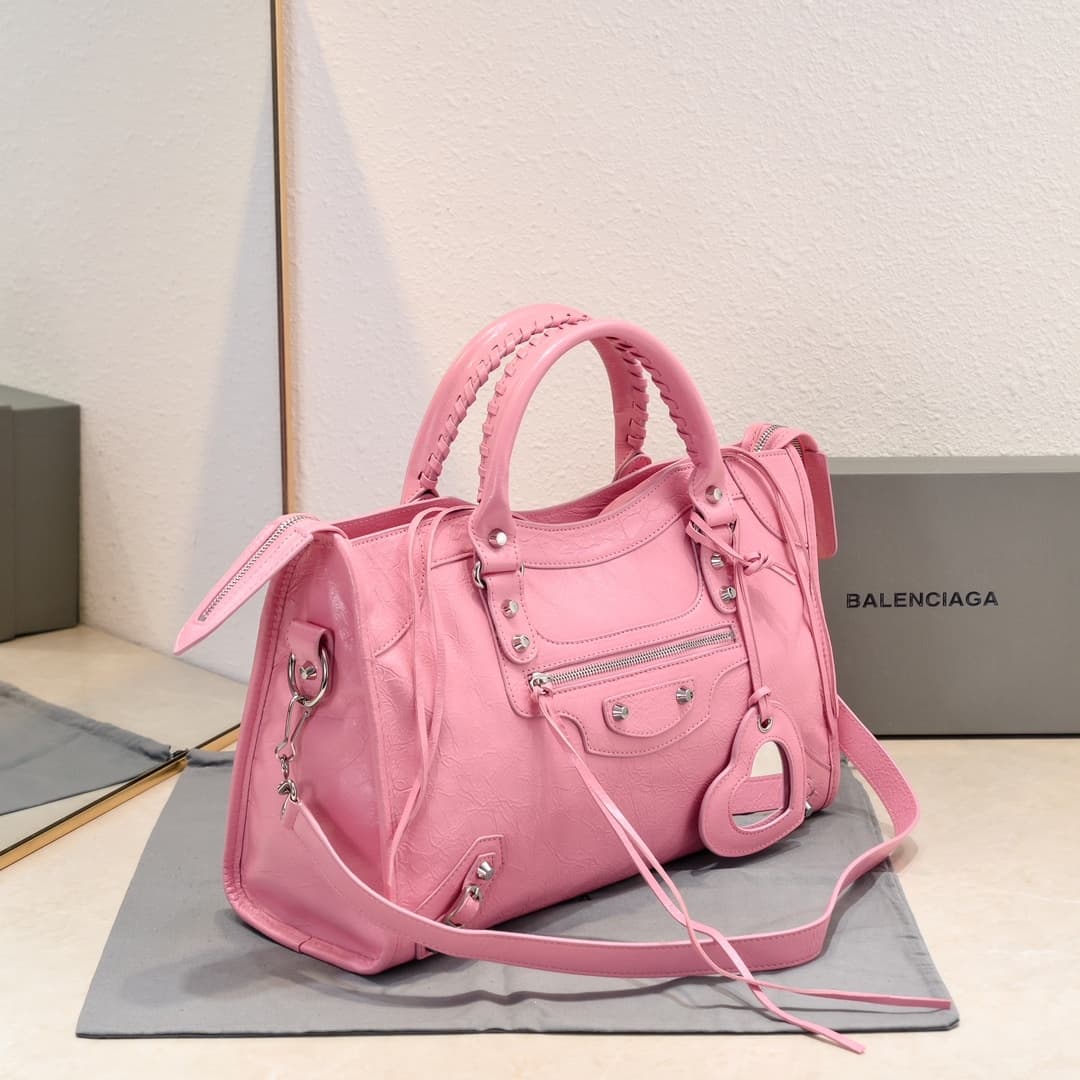 WOMEN'S LE CITY Medium Bag Silver Metal Pink High