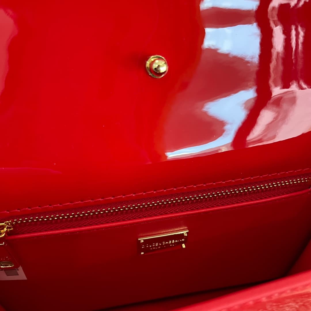 Dolce & Gabbana red patent calf leather DG Logo crossbody bag high