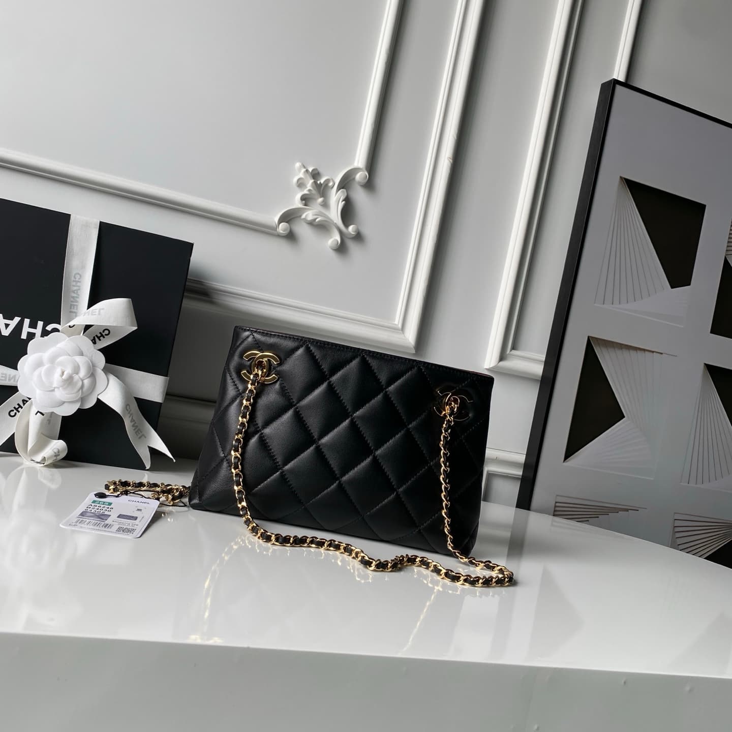 Chanel Small Shopping Bag Lambskin & Gold-Tone Metal AS6248 Black High