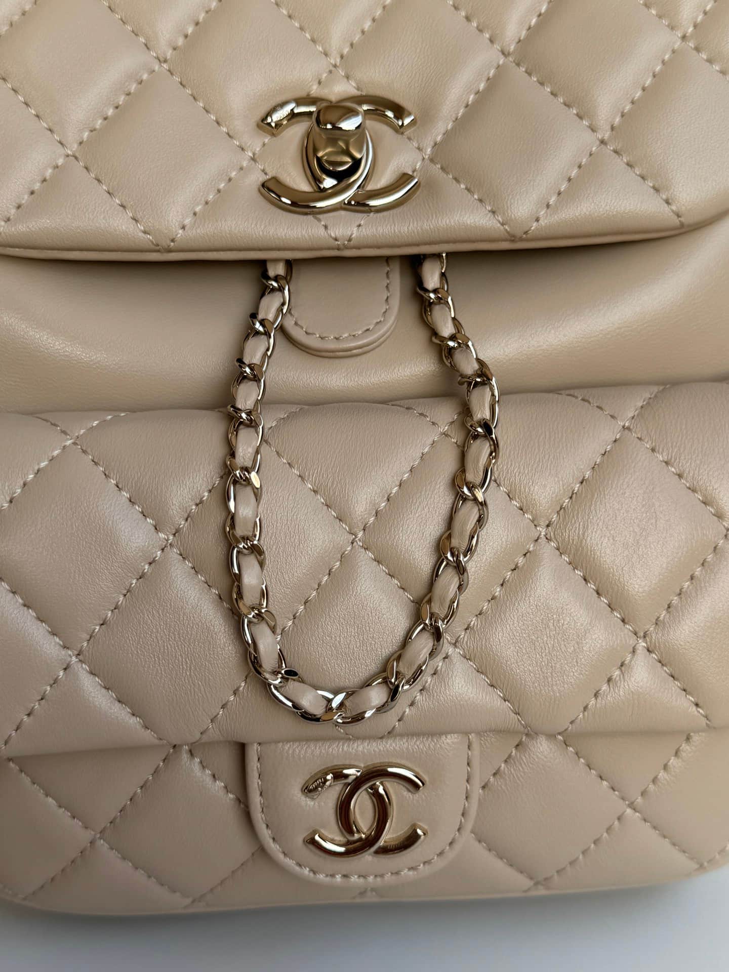 Chanel Medium Quilted Duma Backpack Lambskin AS3618 Beige A