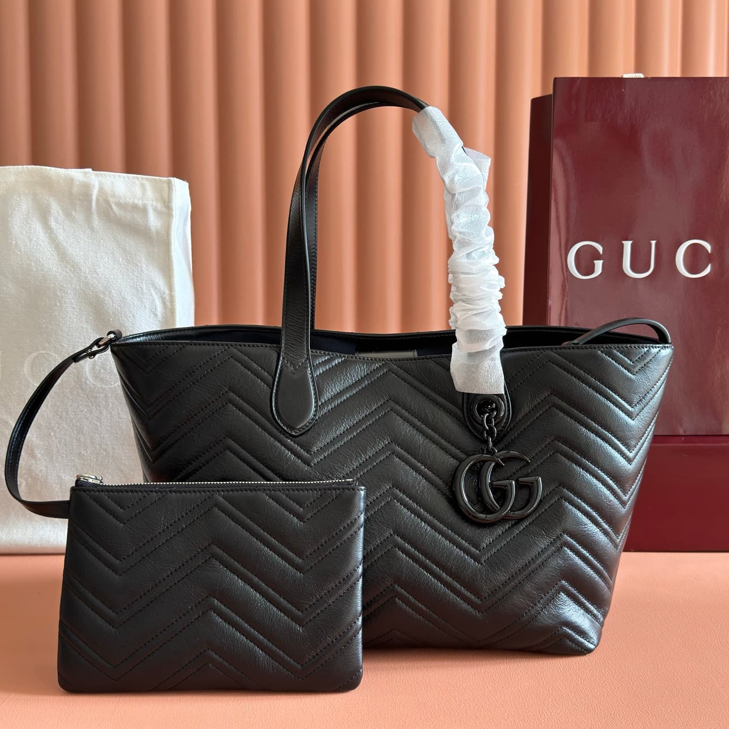 Gucci GG Marmont medium tote bag black leather 855279 High