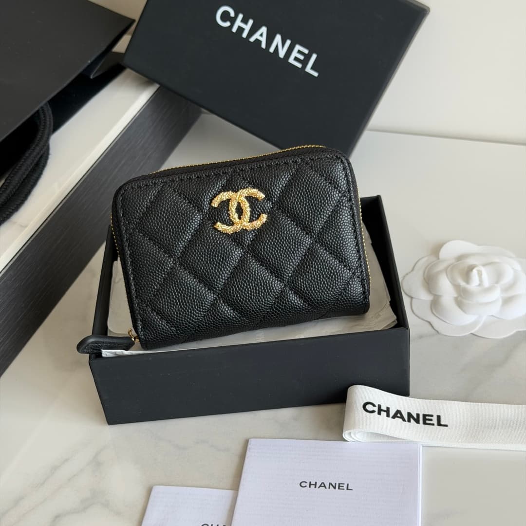 Chanel Coin Purse Shiny Grained Calfskin Strass & Gold-Tone Metal AP5078 High