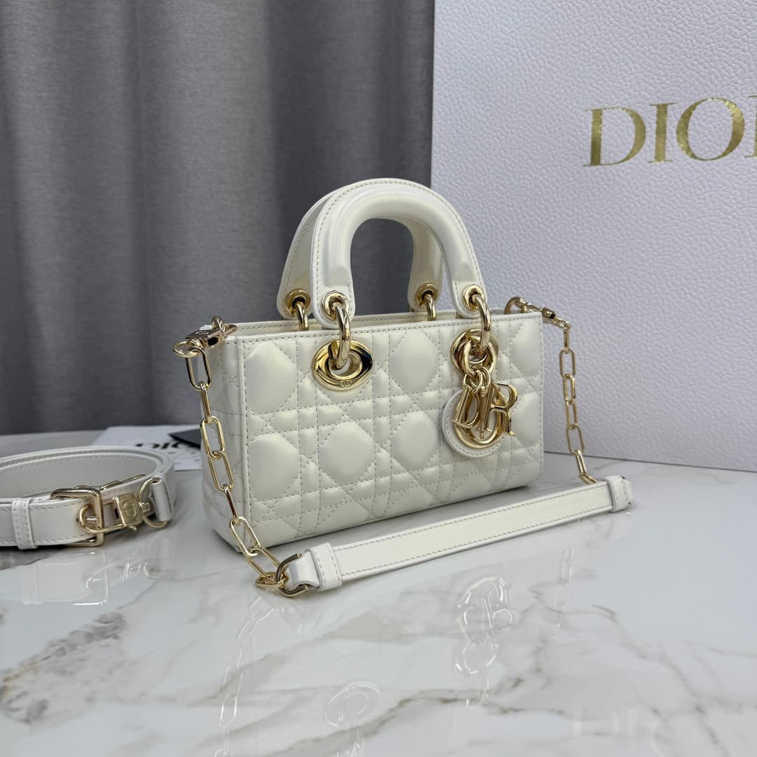 Dior Lady D-Joy Bag Pearlescent White Cannage Lambskin M0636 High