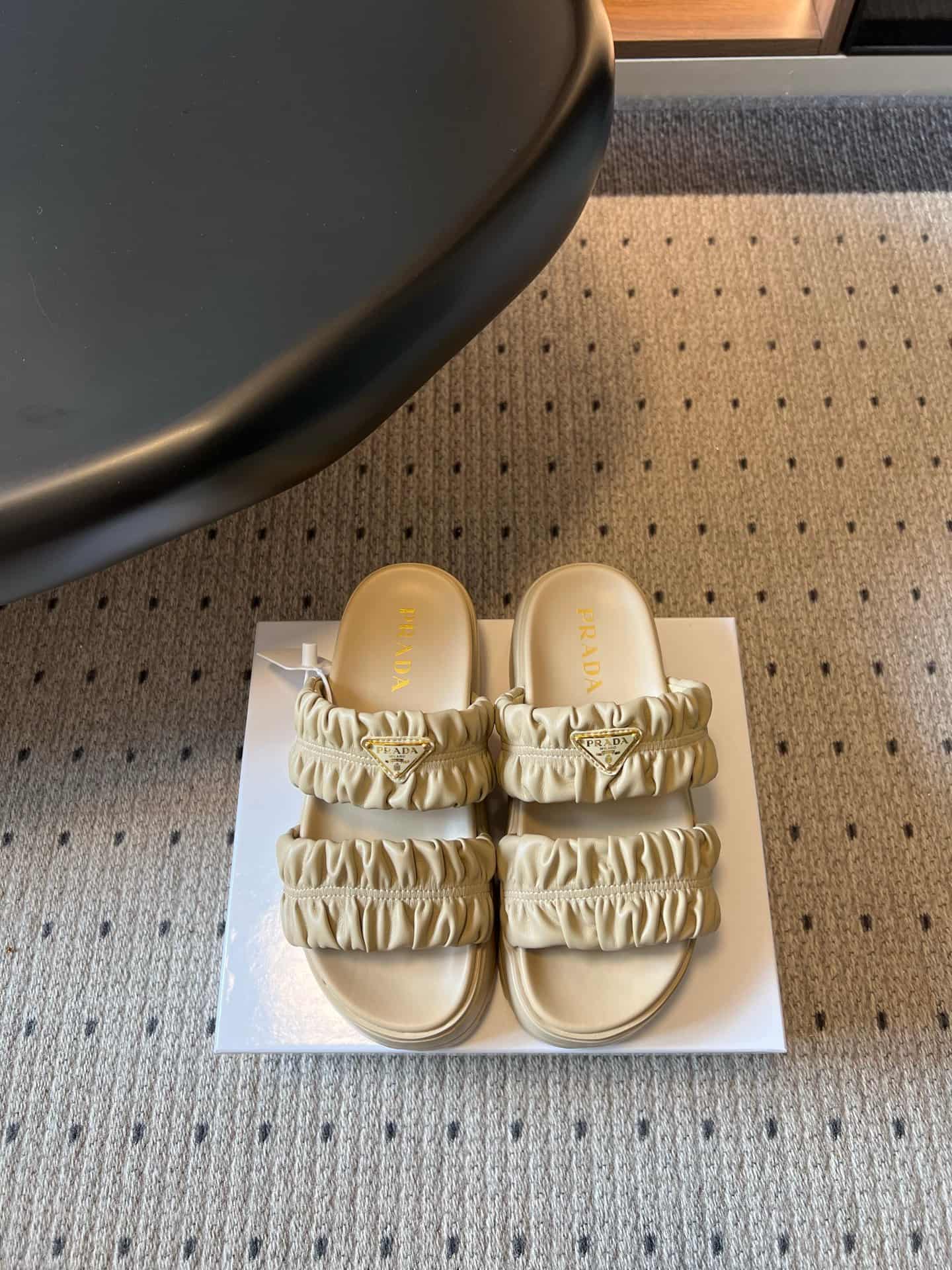 Prada Matelassé Nappa Leather Flatform Slides Women