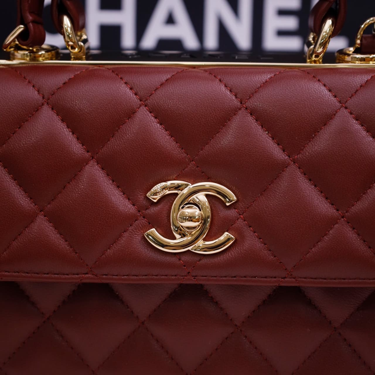 Chanel MINI FLAP BAG WITH TOP HANDLE AS4654 Lambskin &Gold-Tone Metal Brown A