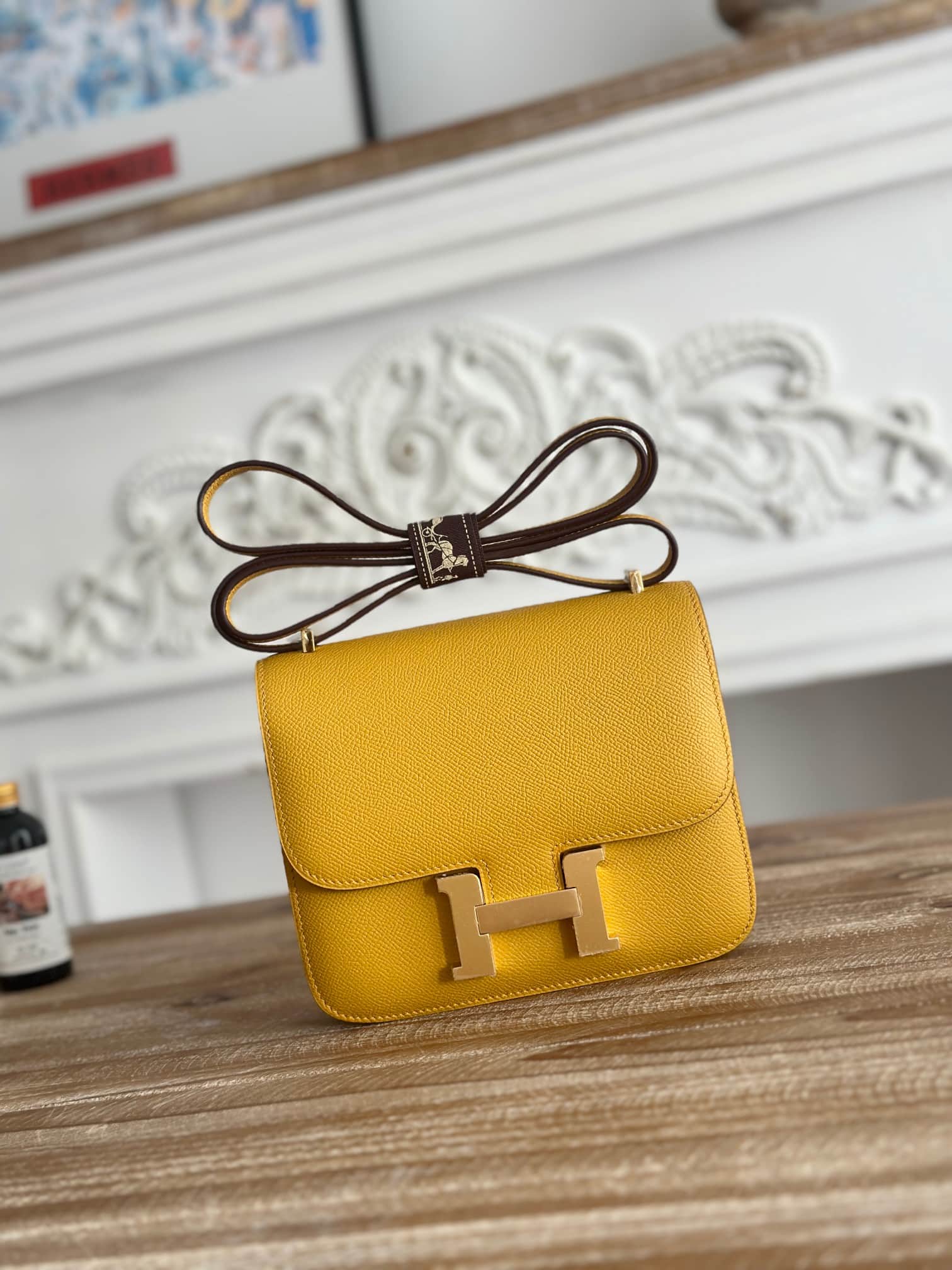 Hermes Mini Constance 18cm Epsom Bag WAX Jaune Ambre High