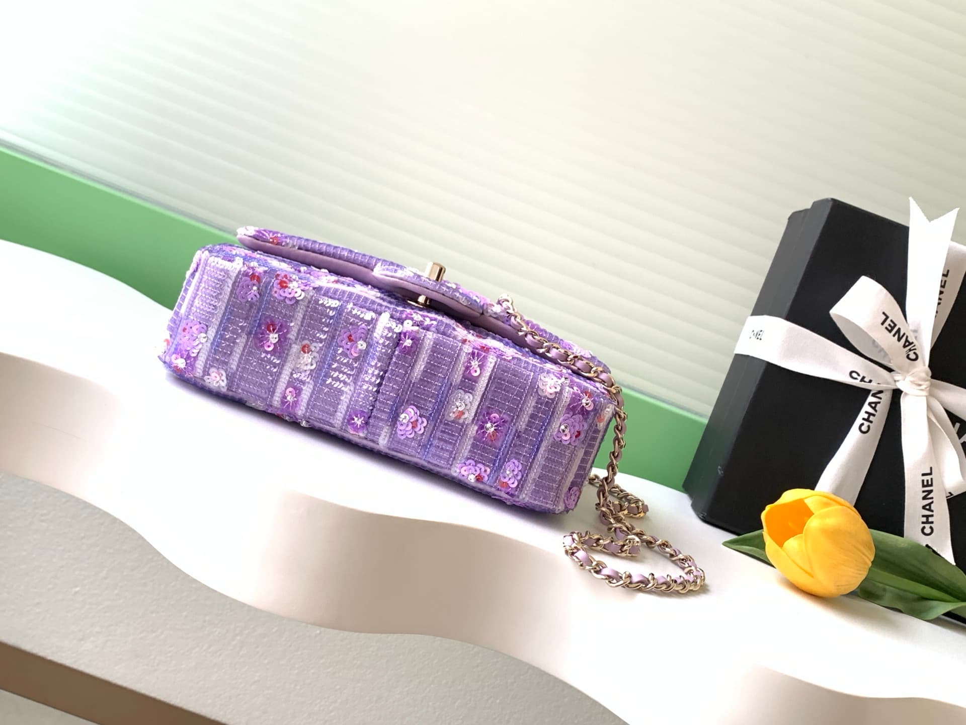 Chanel Flap Bag Sequins & Gold-Tone Metal AS4561 Purple A