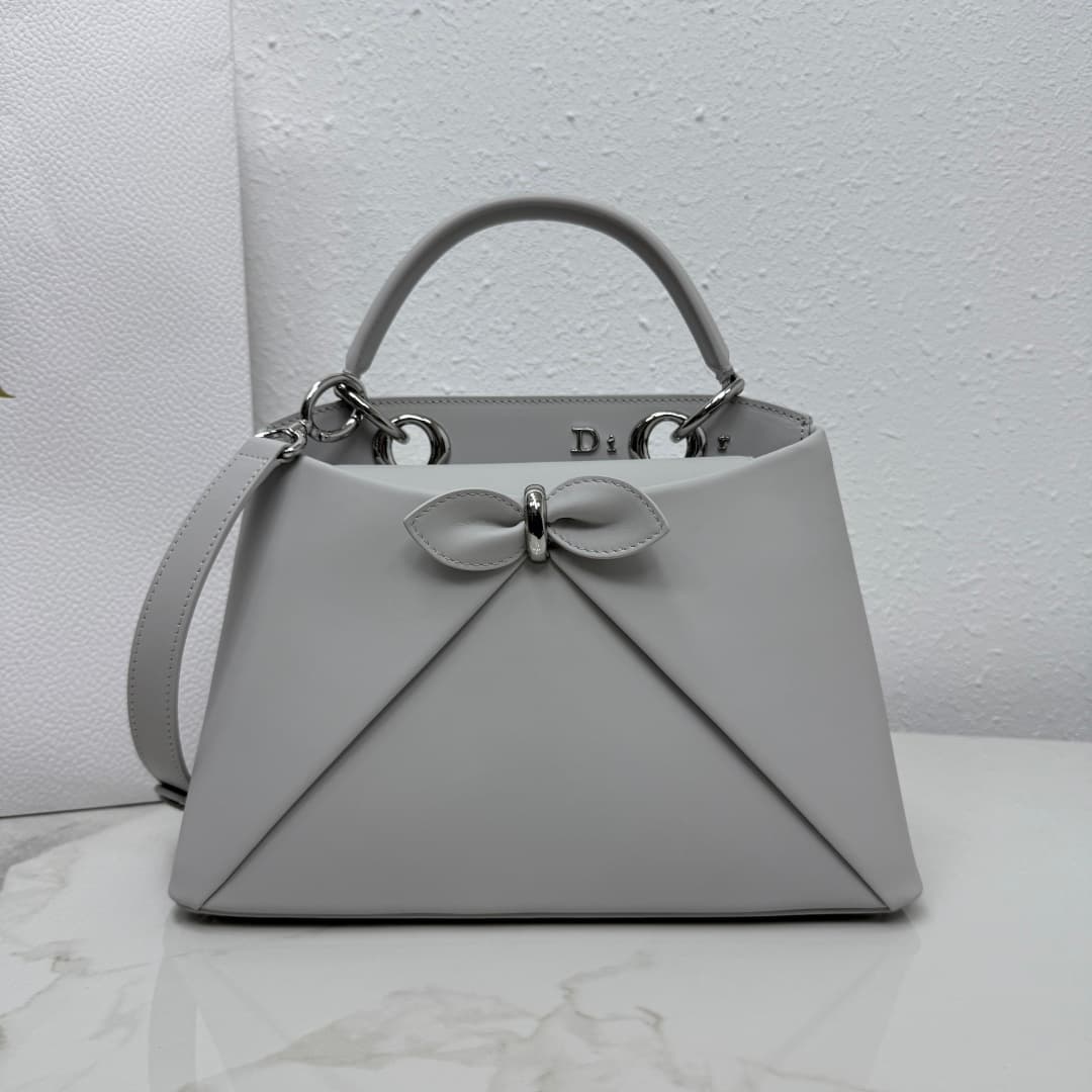 Small Dior Cigale Bag Grey Shiny Supple Calfskin High