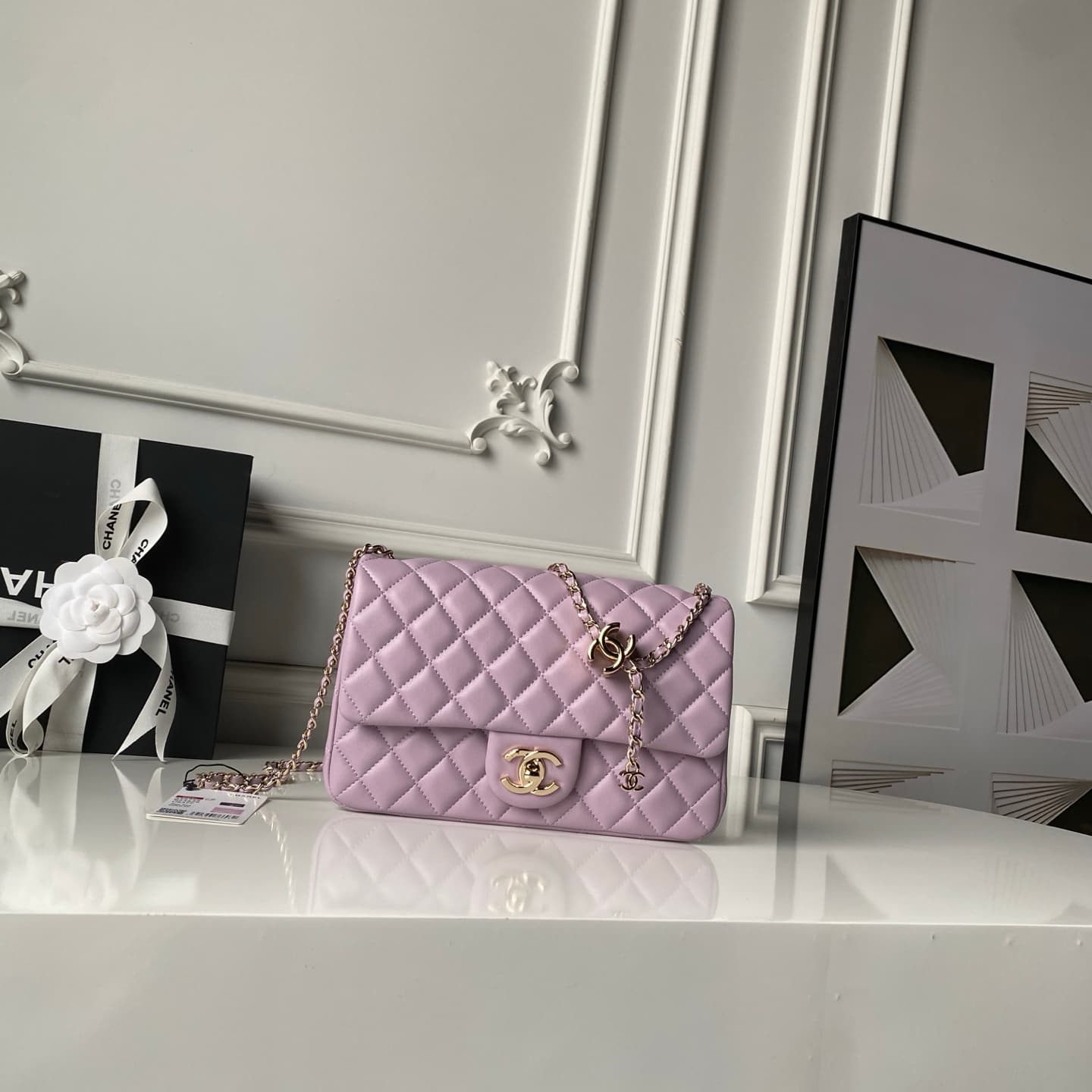 Chanel Classic Flap Bag Lambskin & Gold-Tone Metal AS5756 Light Purple High
