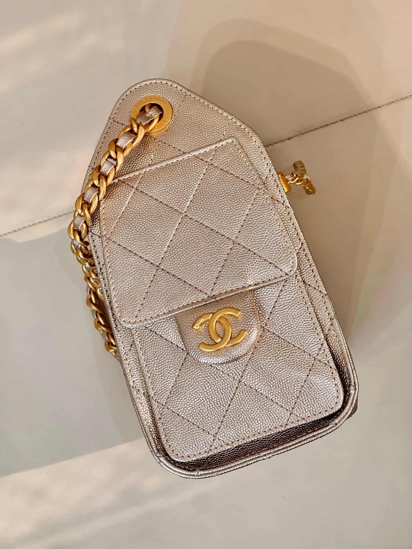 CHANEL 25 Mini Handbag AS5631 Grained Calfskin & Gold-tone Metal Champagne Gold TOP