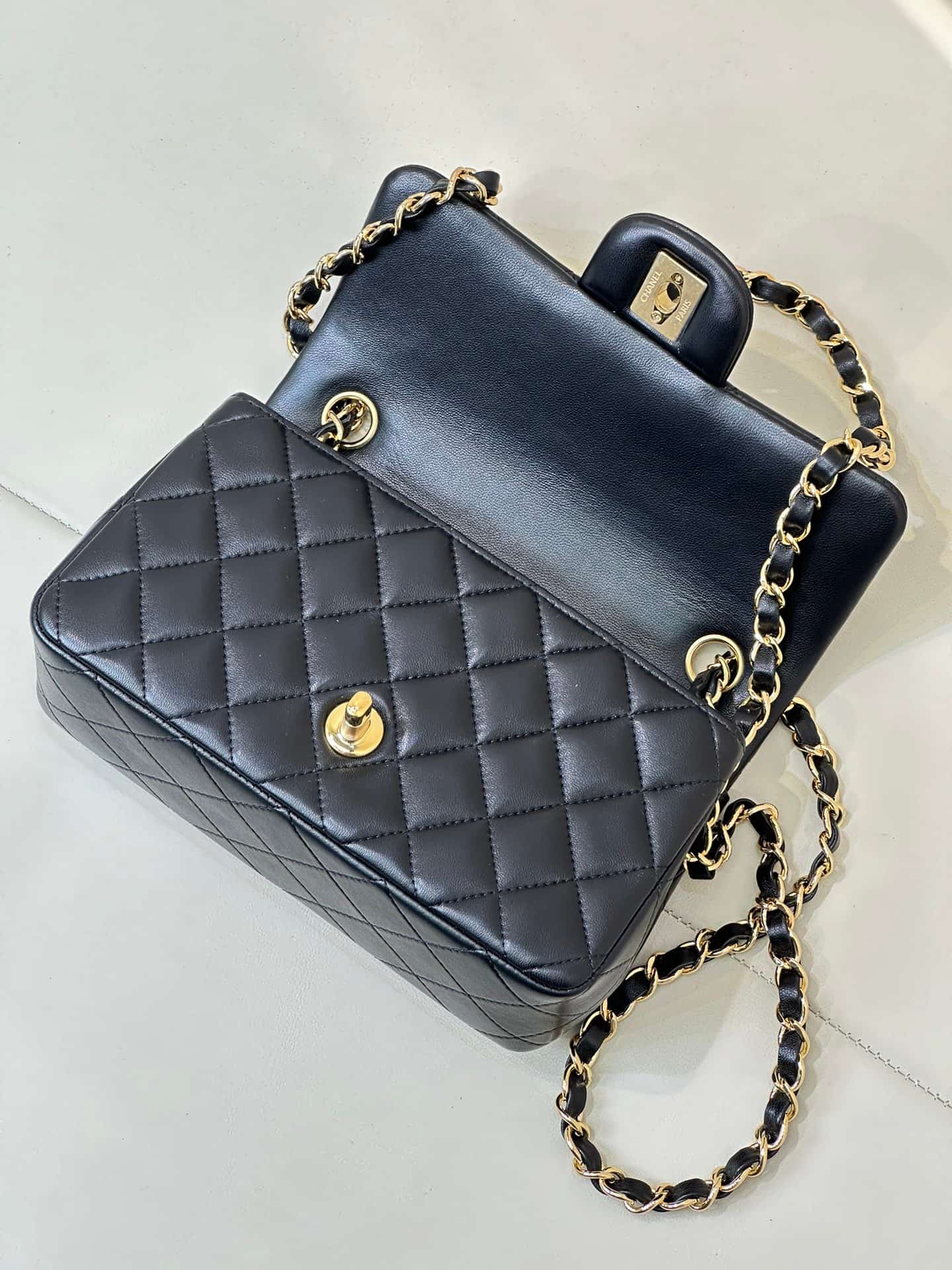CHANEL Mini Classic Handbag Lambskin & Gold-Tone Metal A69900 Black TOP