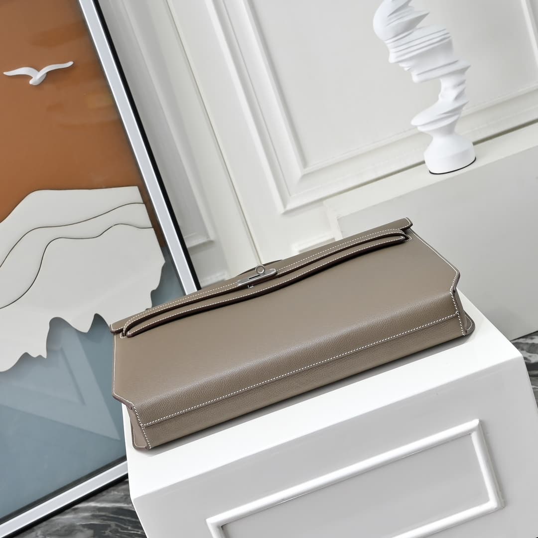 Hermes Kelly depeches Epsom 36 briefcase In gris étaIn Silver Metal CalfskIn WAX High
