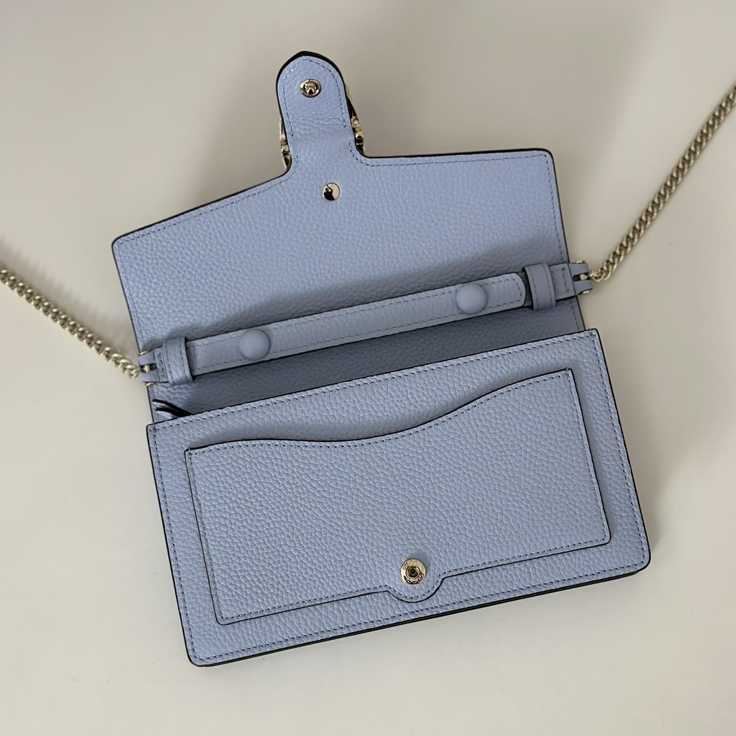 DIONYSUS WALLET ON CHAIN 837373 light blue grainy leather High