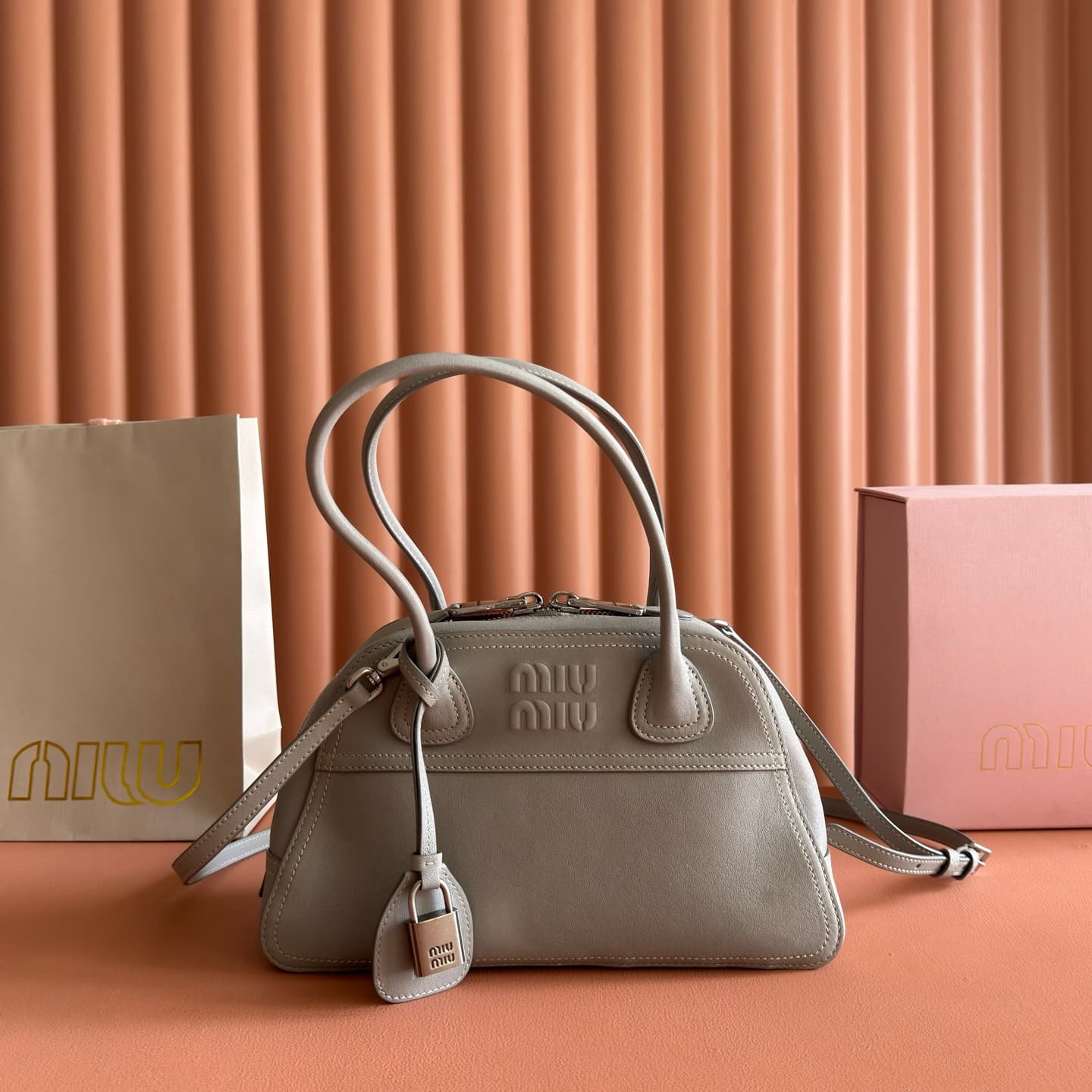 Miu Miu Vivant nappa leather bag Grey 5BB200 TOP