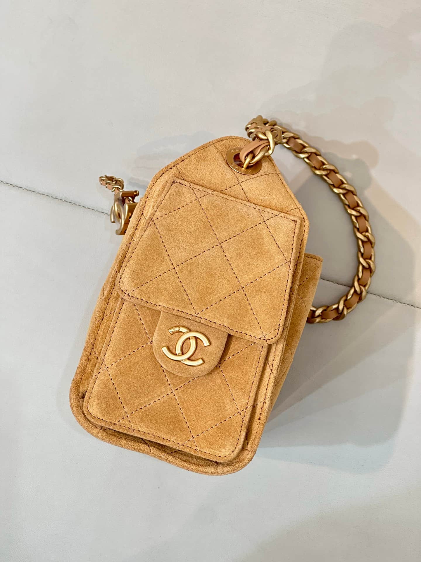 CHANEL 25 Mini Handbag AS5631 Suede &Gold-tone Metal Beige TOP