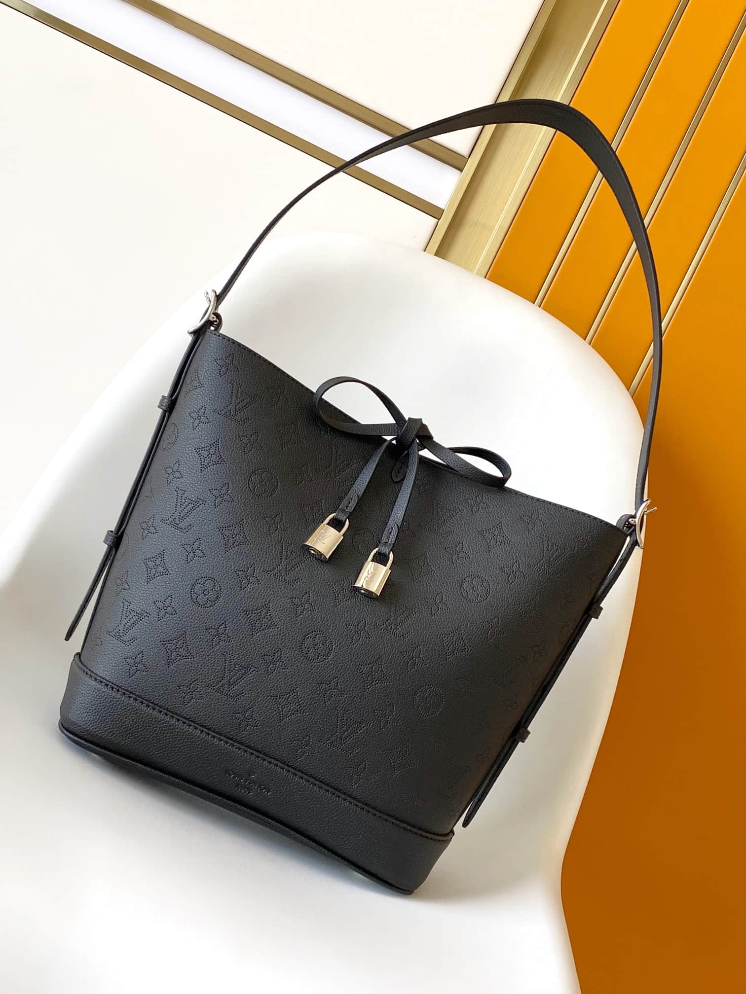 Louis Vuitton Flore Black Perforated Mahina calfskin leather M12139 High