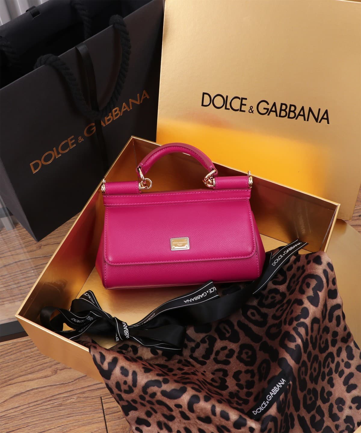 Dolce & Gabbana Miss Sicily top handle bag calfskin leather Plum Red High