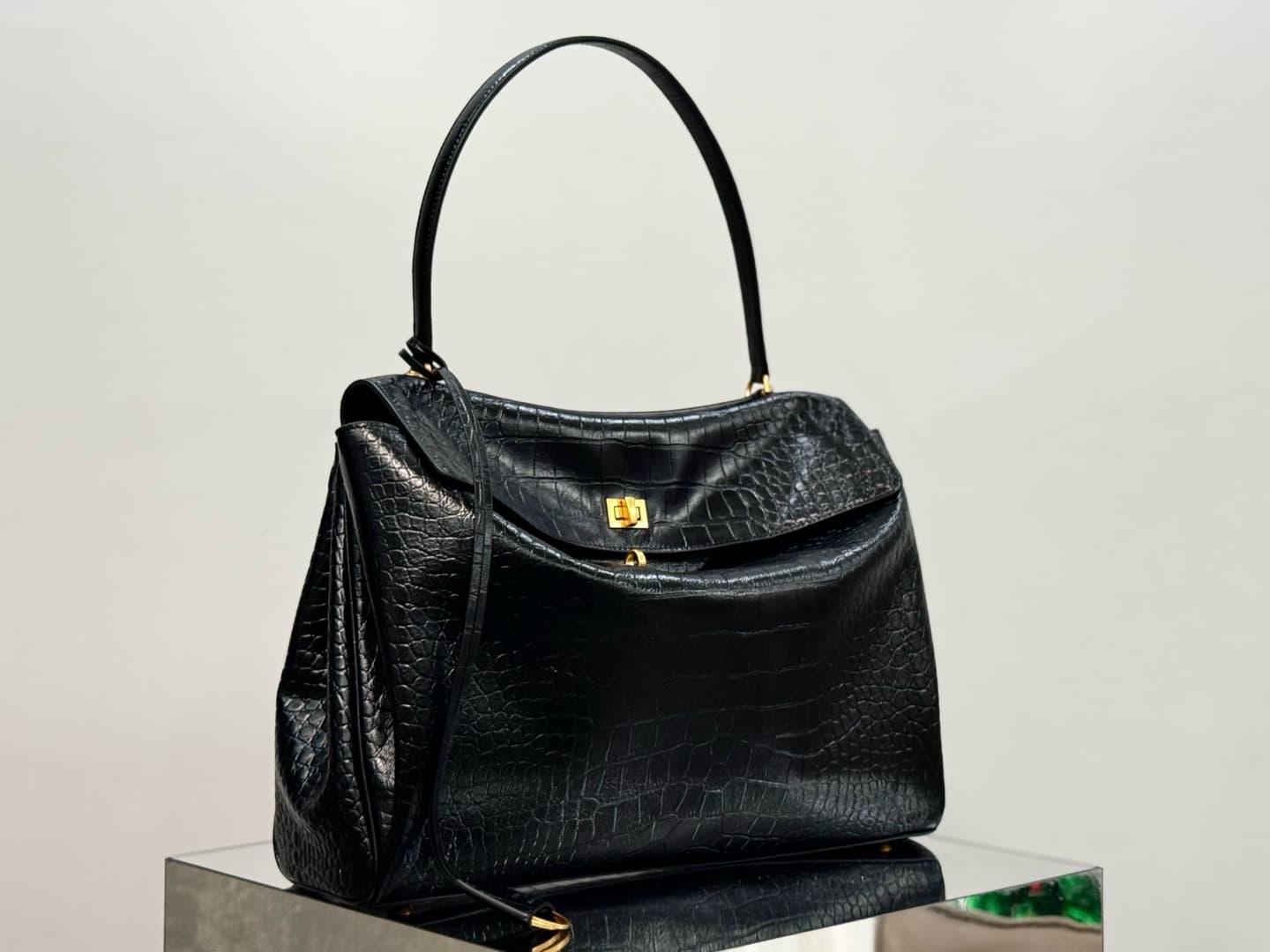 Balenciaga Rodeo Large Bag in Black Crocodile Embossed Calfskin With Gold-Tone Metal TOP
