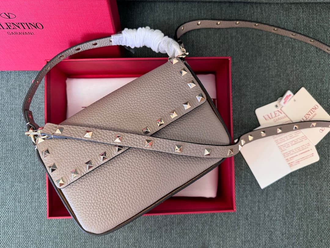 Valentino Garavani Mini Rockstud Grainy Leather Crossbody Bag in Grey High