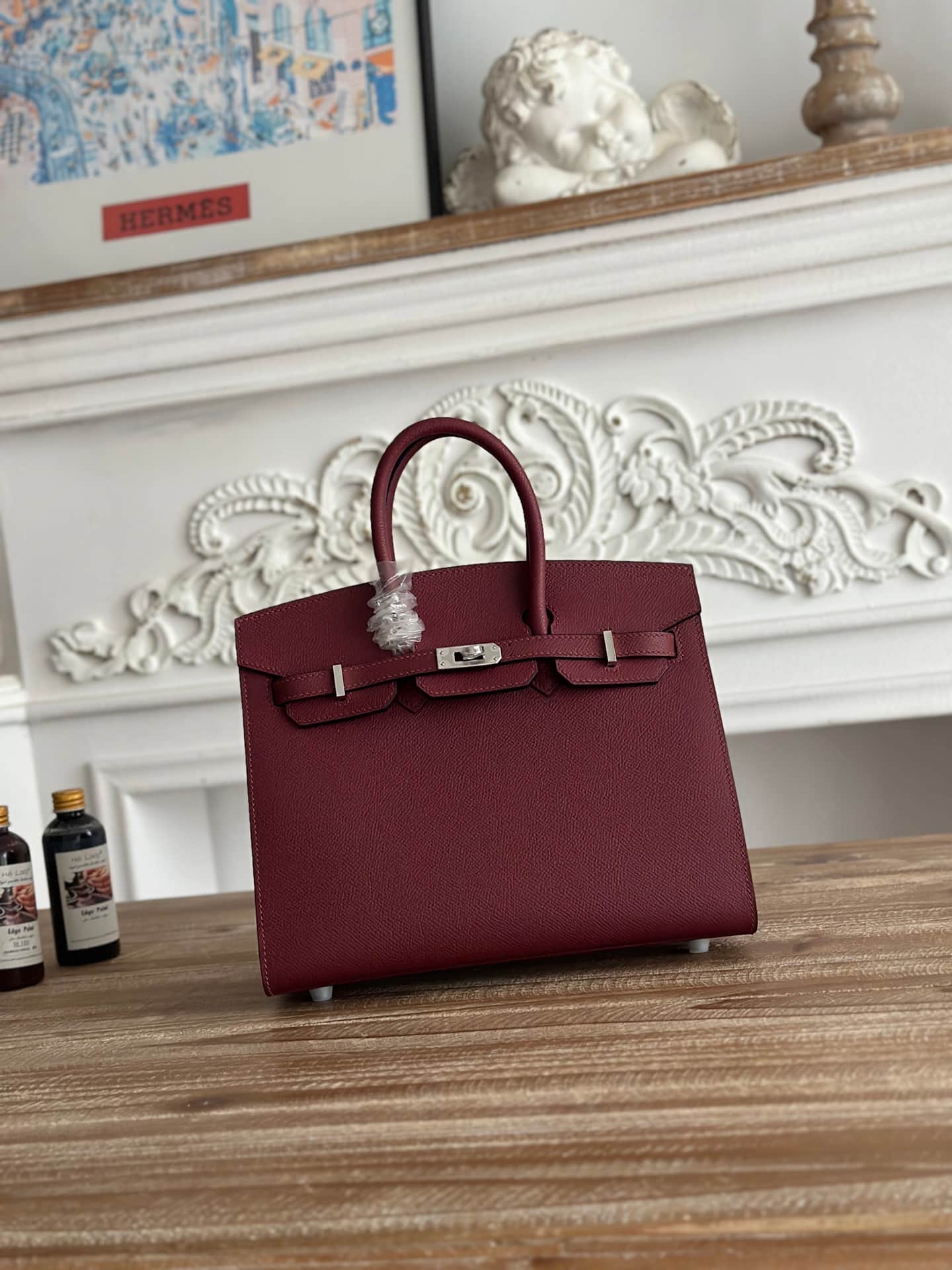 Hermes Birkin Sellier Bag 25/30cm Epsom Leather WAX Bordeaux Sliver-Metal High