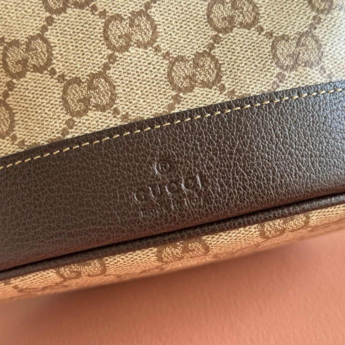 Gucci Mini bucket bag with Web Sand and dark brown GG coated canvas 876060 High