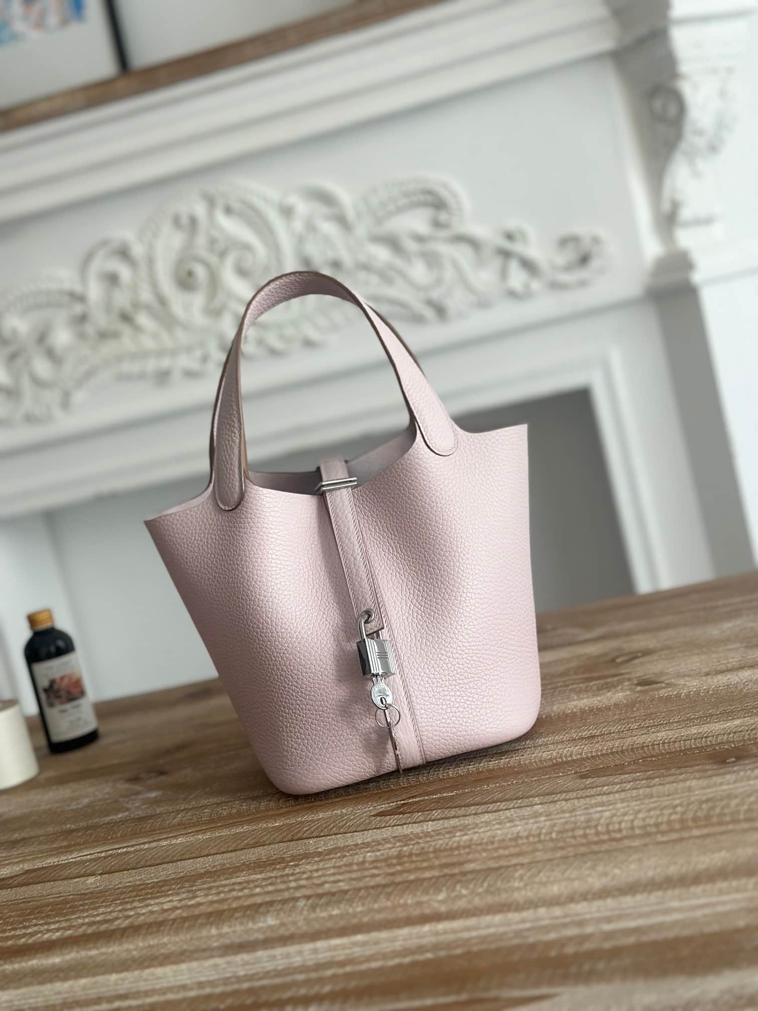Hermès Picotin Lock 18 Bucket Bag TC Leather Silver Metal Rose Sakura Wax High