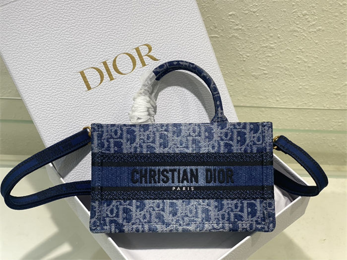 MINI Dior BOOK TOTE Dior Oblique Embroidery Blue Denim High